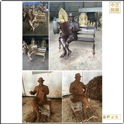 纯铜步行街看书人物雕塑 