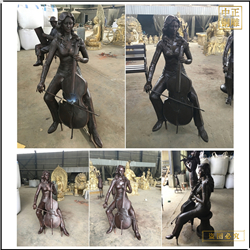 拉琴人物铜雕塑 