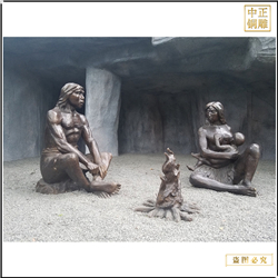 马坝人烤火铜雕塑制作 