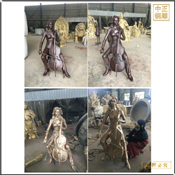贴金拉琴人物铜雕塑制作 