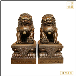 小号雌雄一对黄铜狮子摆件